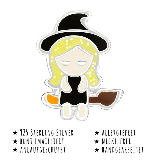 Das Bild mit Beschreibung zeigt Kinder Ohrringe Hexe Besen Ohrstecker aus 925 Sterling Silver echt Silber