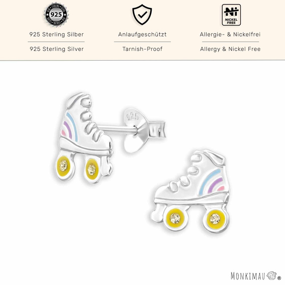 Kinder Ohrstecker Rollerskate aus 925 Sterling Silber mit Kristallen