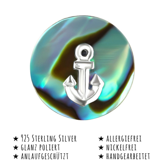 Das Bild mit Beschreibung zeigt Kinder Ohrringe Anker Ohrstecker aus 925 Sterling Silver echt Silber mit Muschel Imitat