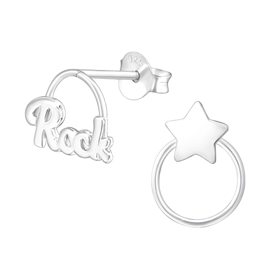 Auf dem Bild zu sehen sind Kinder Ohrringe Rockstar Ohrstecker aus 925 Sterling Silver echt Silber