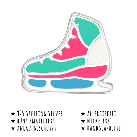 Das Bild mit Beschreibung zeigt Kinder Ohrringe Schlittschuh Ohrstecker aus 925 Sterling Silver echt Silber