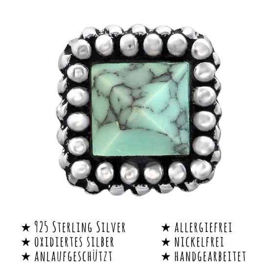 Das Bild mit Beschreibung zeigt Damen Ohrringe Quadrat Ohrstecker aus 925 Sterling Silver echt Silber mit Muschel Imitat