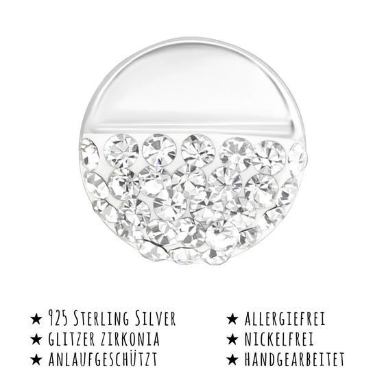 Das Bild mit Beschreibung zeigt Damen Ohrringe Runde Ohrstecker aus 925 Sterling Silver echt Silber mit 56 Kristallen