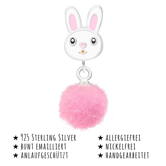 Das Bild mit Beschreibung zeigt Kinder Ohrringe Hase Kaninchen Ohrstecker aus 925 Sterling Silver echt Silber mit Bommel