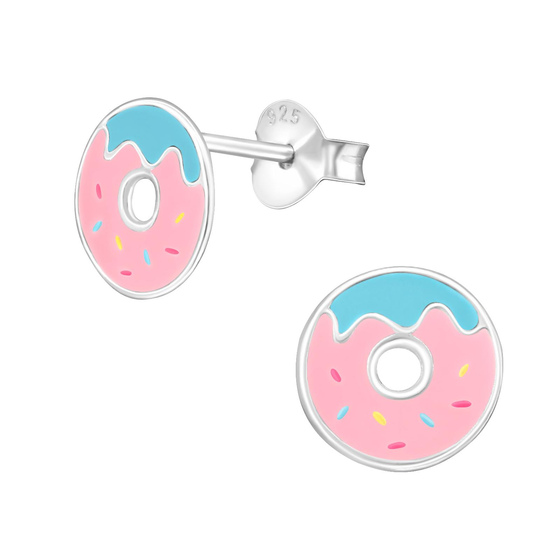 Auf dem Bild zu sehen sind Kinder Ohrringe Donut Ohrstecker aus 925 Sterling Silver echt Silber