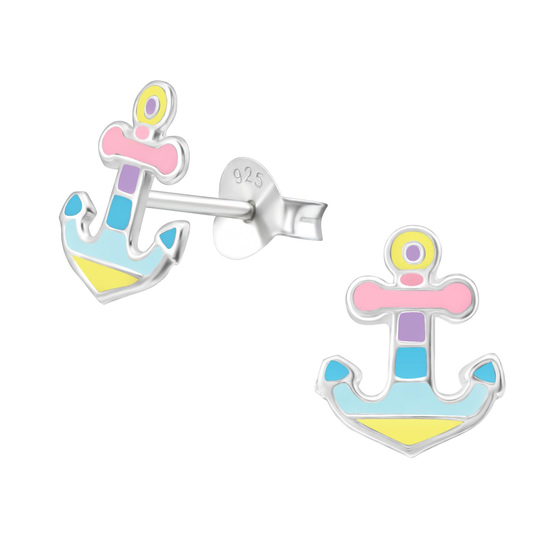 Auf dem Bild zu sehen sind Kinder-Ohrringe Anker Ohrstecker aus 925 Sterling Silver echt Silber