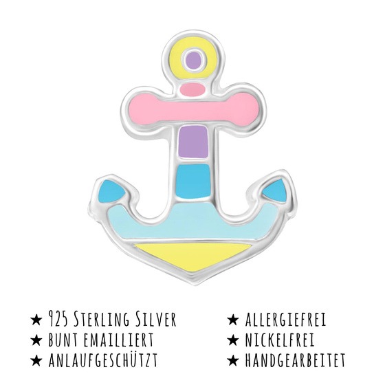 Das Bild mit Beschreibung zeigt Kinder-Ohrringe Anker Ohrstecker aus 925 Sterling Silver echt Silber