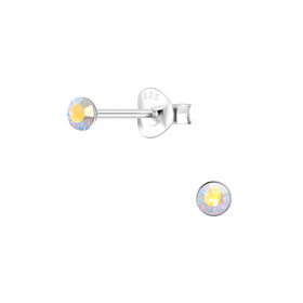 3mm Runde Kristall Ohrringe 925 Silber