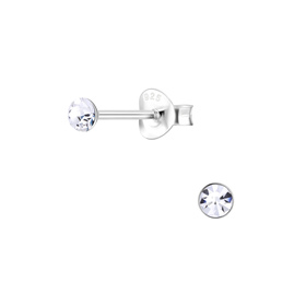 3mm Runde Kristall Ohrringe 925 Silber