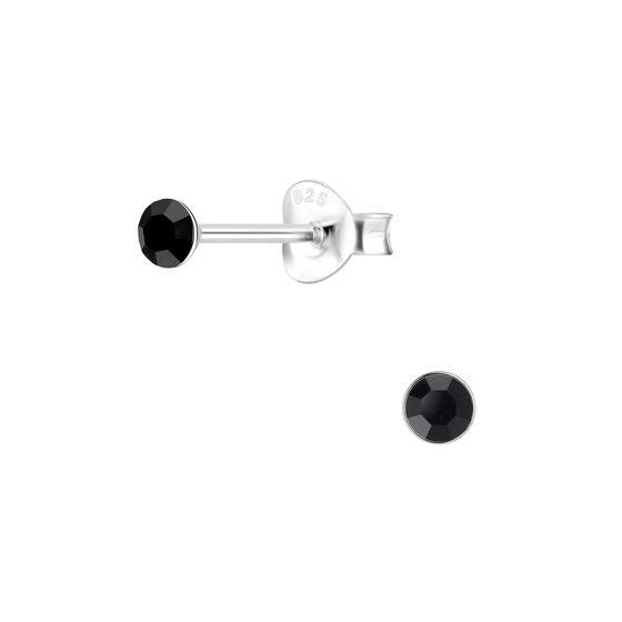 3mm Runde Kristall Ohrringe 925 Silber