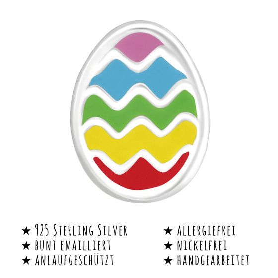Das Bild mit Beschreibung zeigt Kinder Ohrringe Ostern Ei Ohrstecker aus 925 Sterling Silver echt Silber