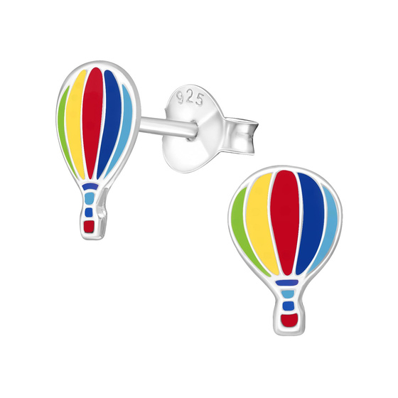 Auf dem Bild zu sehen sind Kinder Ohrringe Heissluftballon Ohrstecker aus 925 Sterling Silver echt Silber