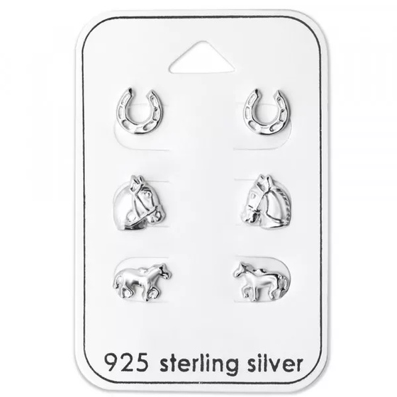 Pferdeliebhaber Ohrstecker Set aus 925 Silber