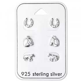 Pferdeliebhaber Ohrstecker Set aus 925 Silber
