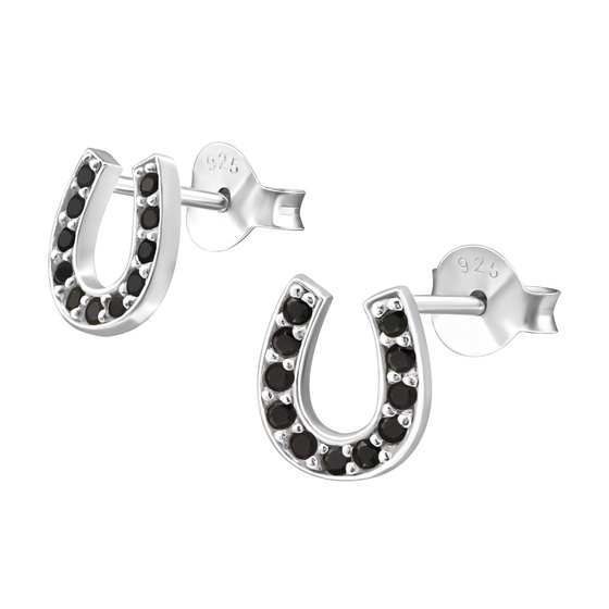 Auf dem Bild zu sehen sind Kinder Ohrringe Hufeisen Glcksbringer Ohrstecker aus 925 Sterling Silver echt Silber mit 22 Kristallen