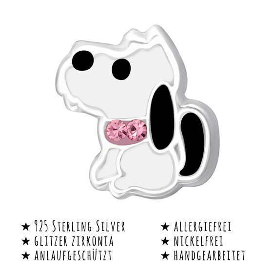 Das Bild mit Beschreibung zeigt Kinder Ohrringe Hund Ohrstecker aus 925 Sterling Silver echt Silber mit 4 Kristallen