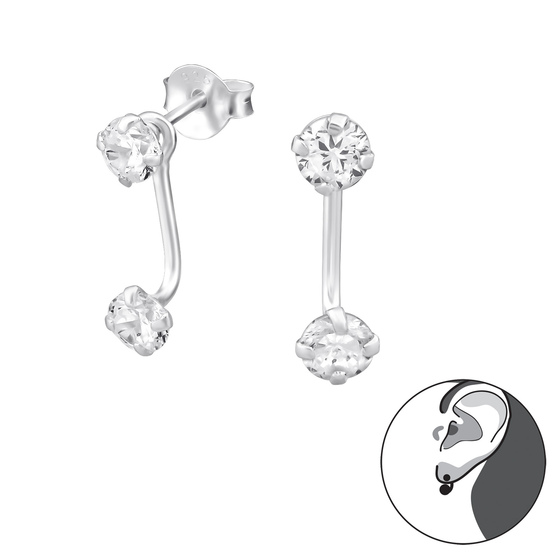 Auf dem Bild zu sehen sind Damen Ohrringe Zirkonia Doppel Ohrstecker aus 925 Sterling Silver echt Silber