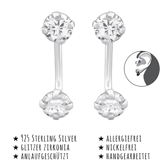 Das Bild mit Beschreibung zeigt Damen Ohrringe Zirkonia Doppel Ohrstecker aus 925 Sterling Silver echt Silber