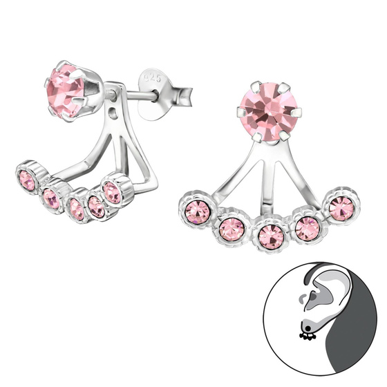 Auf dem Bild zu sehen sind Damen Ohrringe Zirkonia Doppel Ohrstecker aus 925 Sterling Silver echt Silber mit 10 Kristallen