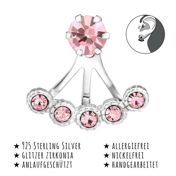 Das Bild mit Beschreibung zeigt Damen Ohrringe Zirkonia Doppel Ohrstecker aus 925 Sterling Silver echt Silber mit 10 Kristallen