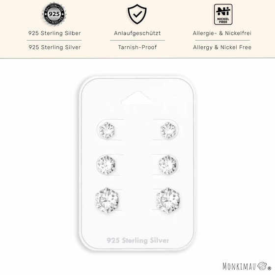 Exquisites Ohrring-Set aus 925er Sterling Silber mit Zirkonia ? Drei Gren