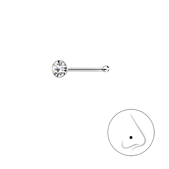 2,5mm Kristall Nasenstecker 925 Silber