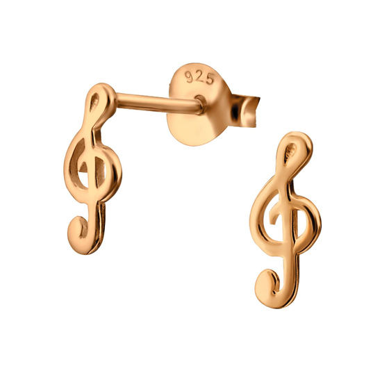 Auf dem Bild zu sehen sind Kinder Ohrringe Notenschlssel Ohrstecker aus 925 Sterling Silver echt Silber mit rose Gold plattiert