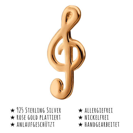 Das Bild mit Beschreibung zeigt Kinder Ohrringe Notenschlssel Ohrstecker aus 925 Sterling Silver echt Silber mit rose Gold plattiert