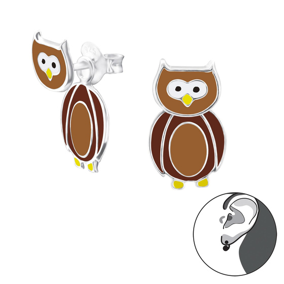 Auf dem Bild zu sehen sind Kinder Ohrringe Eule Doppel Ohrstecker aus 925 Sterling Silver echt Silber