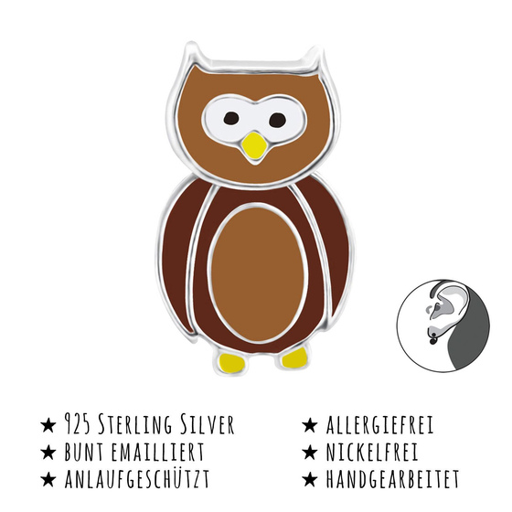 Das Bild mit Beschreibung zeigt Kinder Ohrringe Eule Doppel Ohrstecker aus 925 Sterling Silver echt Silber