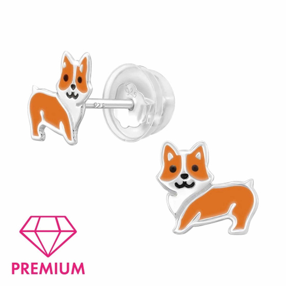 Bezaubernde Corgi-Hund Ohrstecker f�r Kinder aus 925 Sterling Silber mit Epoxy