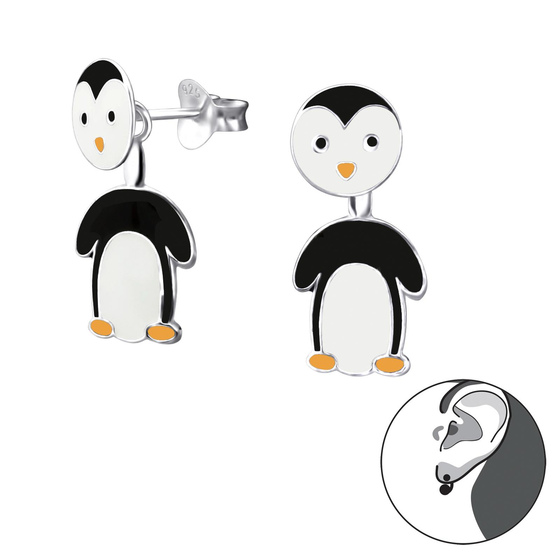 Auf dem Bild zu sehen sind Kinder Ohrringe Pinguin Doppel Ohrstecker aus 925 Sterling Silver echt Silber
