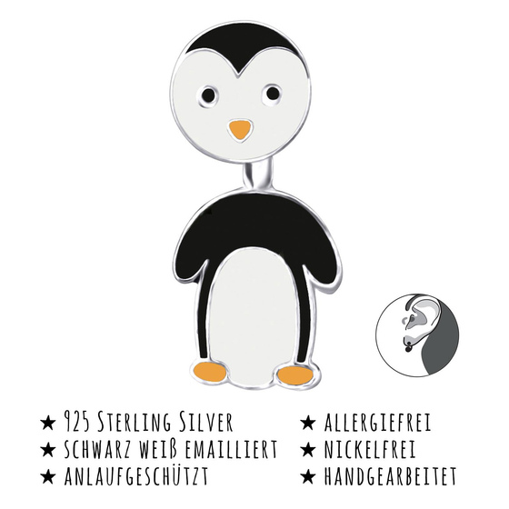 Das Bild mit Beschreibung zeigt Kinder Ohrringe Pinguin Doppel Ohrstecker aus 925 Sterling Silver echt Silber