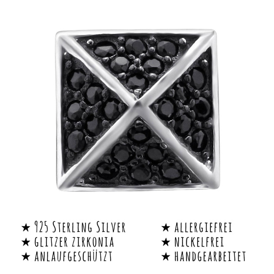 Das Bild mit Beschreibung zeigt Damen Ohrringe Quadrat Ohrstecker aus 925 Sterling Silver echt Silber mit 48 Kristallen