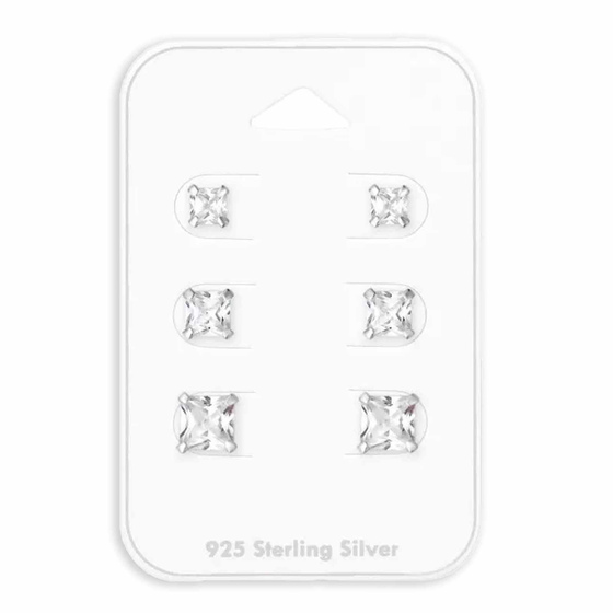 Exklusive Silberne Quadratische Ohrstecker mit Zirkonia ? 4mm, 5mm & 6mm