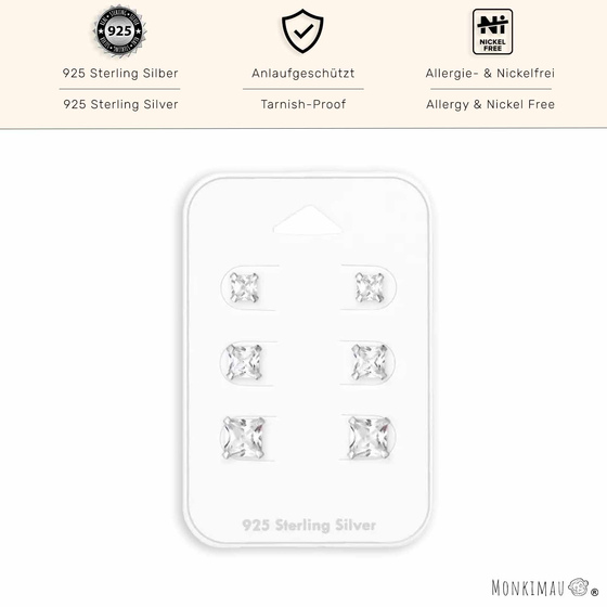 Exklusive Silberne Quadratische Ohrstecker mit Zirkonia ? 4mm, 5mm & 6mm
