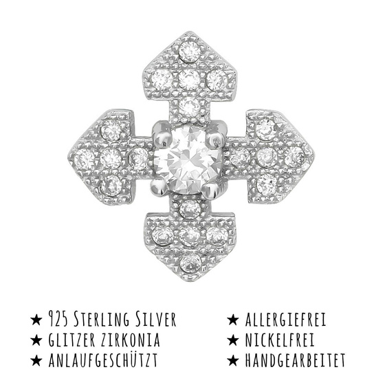 Das Bild mit Beschreibung zeigt Damen Ohrringe Kreuz Ohrstecker aus 925 Sterling Silver echt Silber mit 42 Kristallen