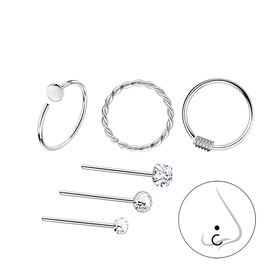Gemischtes Nasenstecker Set 925 Silber