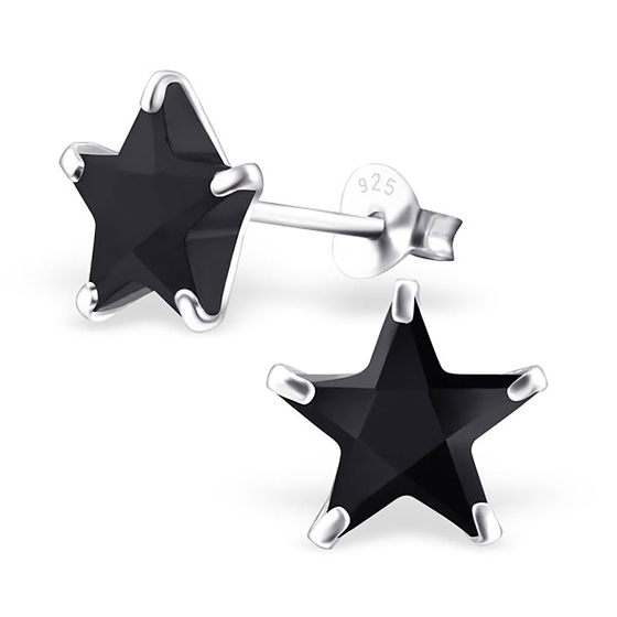 Auf dem Bild zu sehen sind Kinder Ohrringe Stern Ohrstecker aus 925 Sterling Silver echt Silber mit 2 Kristallen