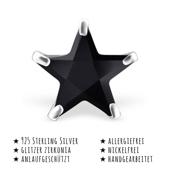 Das Bild mit Beschreibung zeigt Kinder Ohrringe Stern Ohrstecker aus 925 Sterling Silver echt Silber mit 2 Kristallen