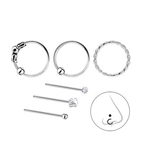 Gemischtes Nasenstecker Set 925 Silber