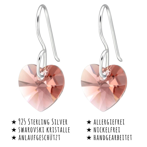 Das Bild mit Beschreibung zeigt Damen Ohrringe Herz Ohrhnger aus 925 Sterling Silver echt Silber mit Swarovski Kristallen