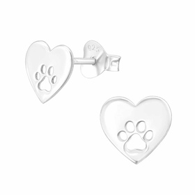 Silberne Herz und Pfotenabdruck Ohrstecker aus 925 Silber