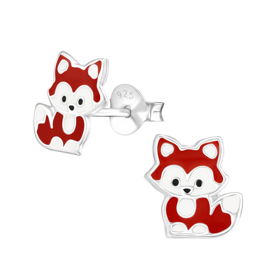 Auf dem Bild zu sehen sind Kinder Ohrringe Fuchs Ohrstecker aus 925 Sterling Silver echt Silber