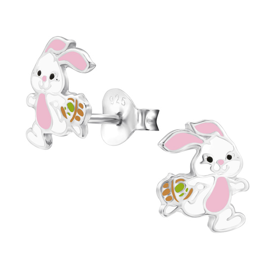 Auf dem Bild zu sehen sind Kinder Ohrringe Ostern Hase Ohrstecker aus 925 Sterling Silver echt Silber