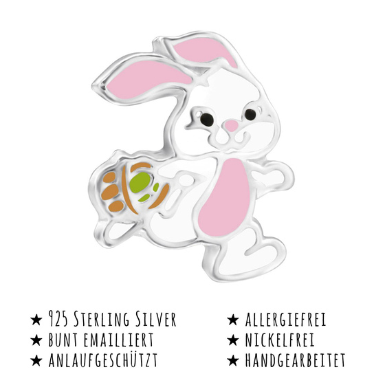 Das Bild mit Beschreibung zeigt Kinder Ohrringe Ostern Hase Ohrstecker aus 925 Sterling Silver echt Silber