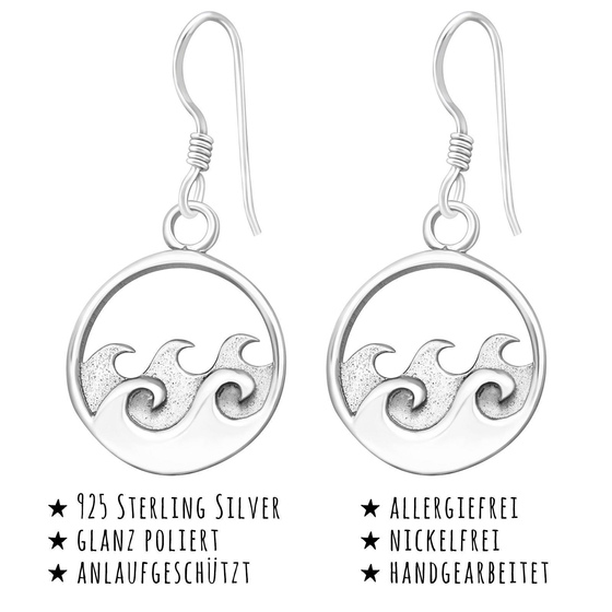 Das Bild mit Beschreibung zeigt Damen Ohrringe Surfer Wellen Ohrhnger aus 925 Sterling Silver echt Silber