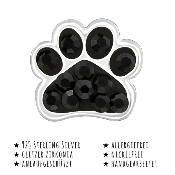 Das Bild mit Beschreibung zeigt Kinder Ohrringe Pfote Ohrstecker aus 925 Sterling Silver echt Silber mit 24 Kristallen