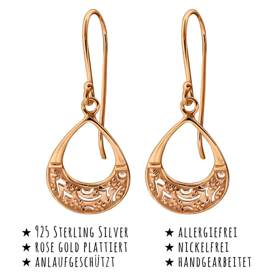 Das Bild mit Beschreibung zeigt Damen Ohrringe Filigrane Ohrhnger aus 925 Sterling Silver echt Silber mit rose Gold plattiert