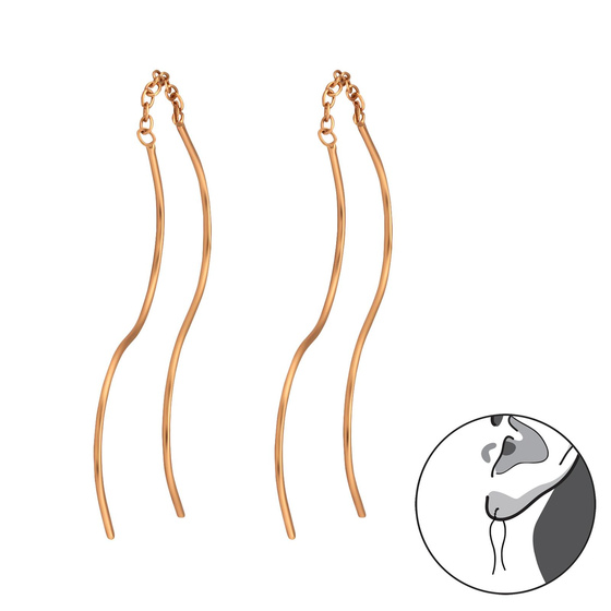 Auf dem Bild zu sehen sind Damen Ohrringe Gewellte Durchzieher aus 925 Sterling Silver echt Silber mit rose Gold plattiert